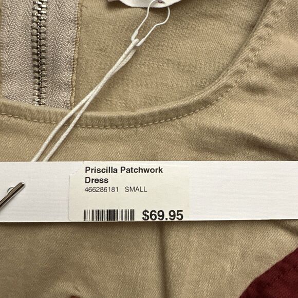 Dress Small Midi Sleeveless Color block Patchwork Neutral Zip Up - Picture 7 of 7